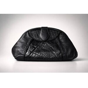 Fifth Avenue Handbags Black Croc Embossed Vintage 90s Retro Y2K Minimalist Goth